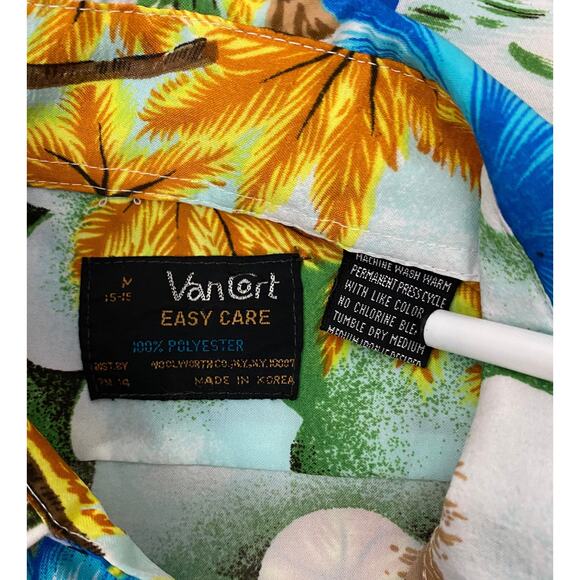 Vintage 1970s Hawaiian Tiki Print Button Down Board Shirt / Men's Medium - Picture 4 of 7